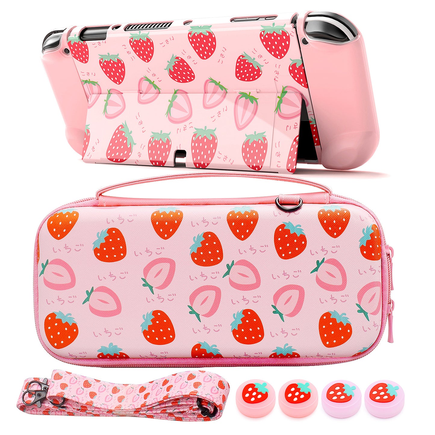 Strawberry bag for Nintendo switch OLED host protective case storage bag rocker cap protective set