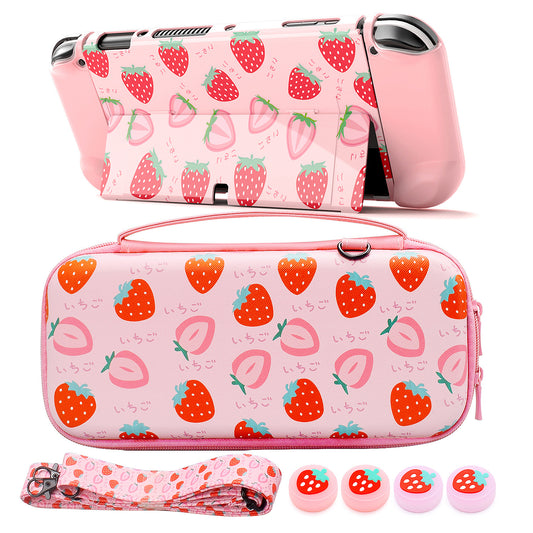 Strawberry bag for Nintendo switch OLED host protective case storage bag rocker cap protective set