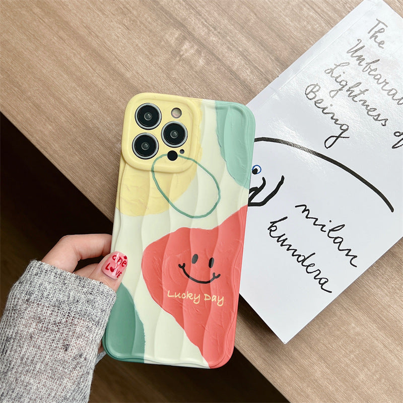 Accessories Art Oil Painting Geometric Color Block Smiley Face for iphone14Promax iPhone 13 Case 12 Soft 11 Women