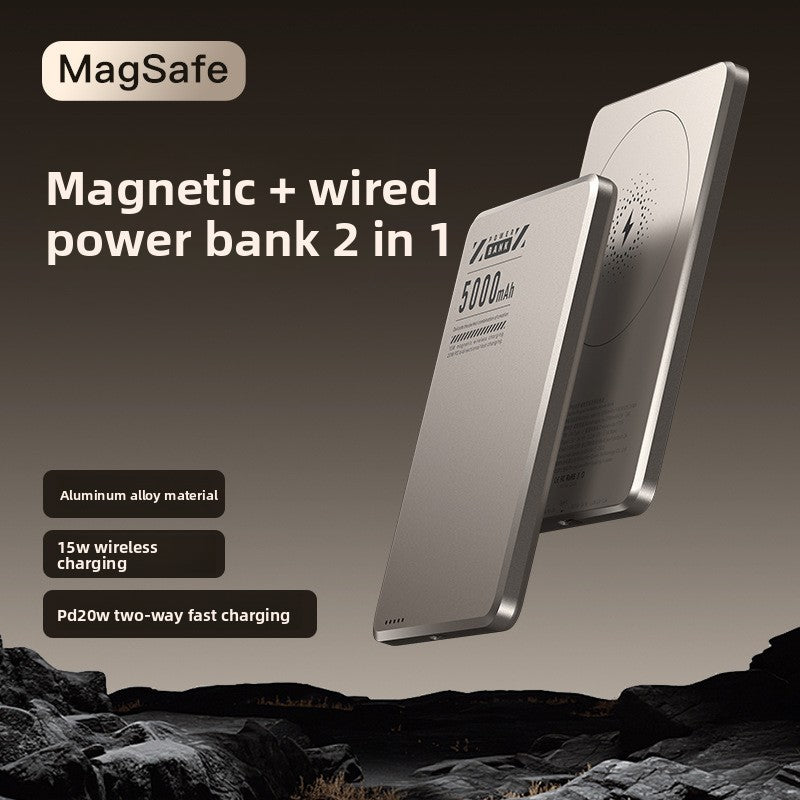 Ultra-thin Magsafe magnetic wireless power bank 5000mAh PD20W fast charging aluminum alloy compact mobile power supply
