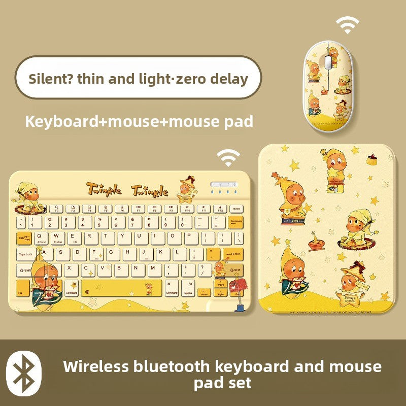 Bluetooth Keyboard Mouse Set For Apple Huawei Xiaomi Tablet PC External Notebook Wireless Silent Light 0 Delay Office Game iPad Charging Girls Cute Stars Tablet Accessories