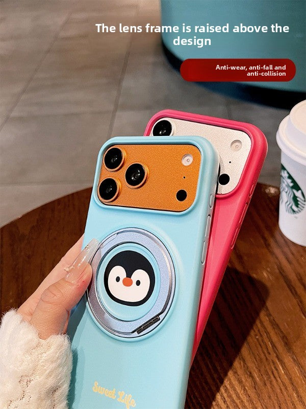 Cartoon small animal fulcrum shell for iPhone 17promax mobile phone case new iPhone16 large hole lens frame with 360 ° rotating bracket 15pro women's cute shell Phone accessories