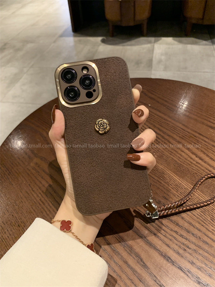 Accessories Xiaoxiangfeng Golden Circle Camellia Hand Rope Suitable for Apple 14 Mobile Phone Case iphone14promax High-end Leather 13