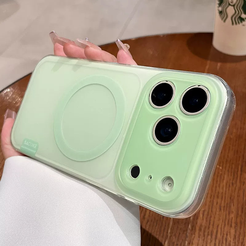 Simple skin matte iPhone 17promax mobile phone case new iPhone16 transparent soft edge women's strong magnetic adsorption protective cover 15pro fine hole lens head frame protection 14 matte surface gradual change Phone accessories