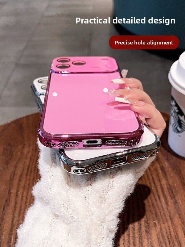 Mirror plating for iPhone 17 seconds to become larger Windows 17Pro mobile phone case New iPhone16 tempered glass ice crystal glossy plating hard case 15Pro solid color women's case Phone accessories
