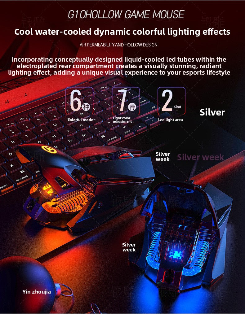 Silver carving G10 e-sports mechanical wired game mouse, macro programming light computer accessories, Yan Xiang who is stained with mud