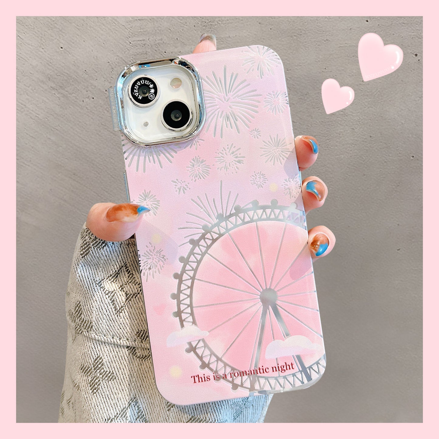 Accessories for Apple 14 mobile phone case iphone15promax pink Ferris wheel fireworks plush bow pendant 13