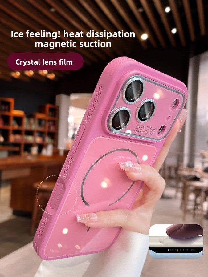 Frosted magnetic suction heat dissipation for iPhone 17promax mobile phone case The new iPhone16 seconds becomes larger Windows protective case 15pro Side mesh heat dissipation design Men's and women's Phone accessories