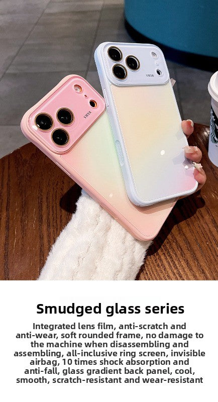 Gradual change smudged glass for iPhone 17promax mobile phone case The new iPhone16 seconds becomes larger Windows integrated lens film 15pro Ice cooling women's case Phone accessories