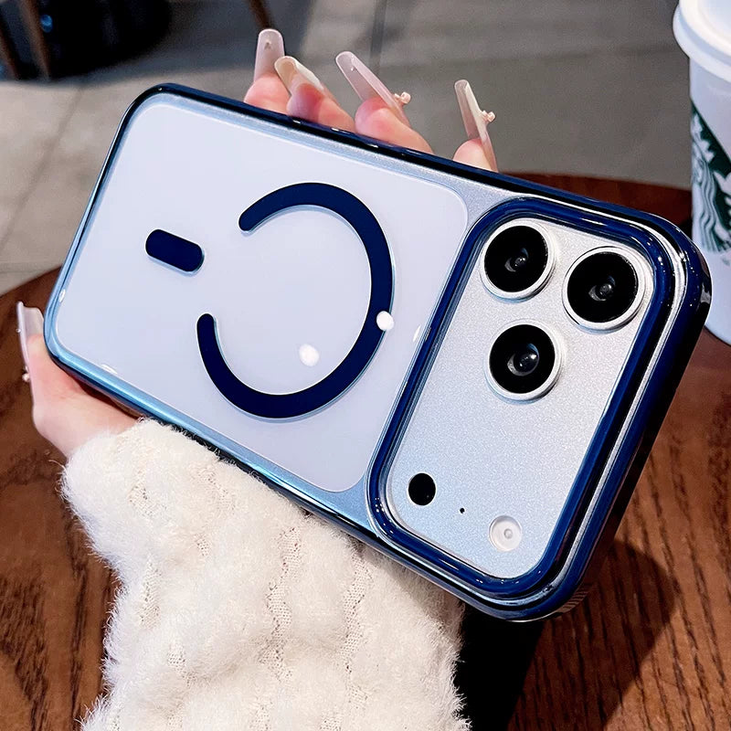 Transparent jelly magnetic suction for iPhone 17promax mobile phone case New iPhone16 women's large hole frame dopamine anti-drop protective case 15pro simple niche case Phone accessories