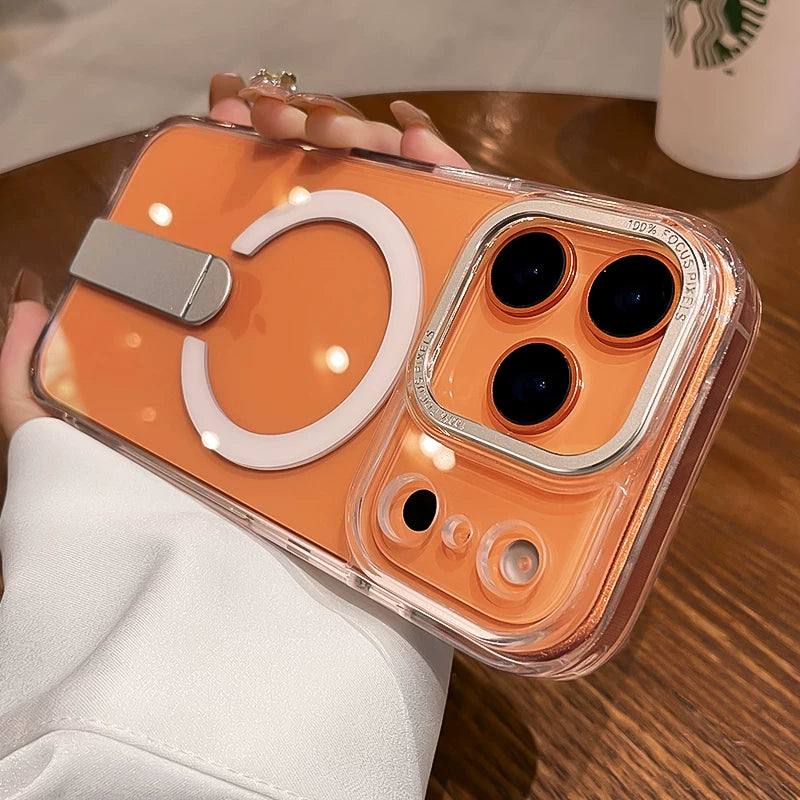 For iphone17promax mobile phone case women's iPhone 17pro new rotating bracket 15 transparent magnetic suction 14plus all-inclusive anti-drop 13 advanced 12p protective case ultra-thin Phone accessories