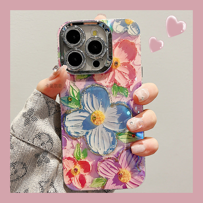 Accessories Superior sense point drill oil painting flower bracelet iphone15promax mobile phone case apple 13 new ins