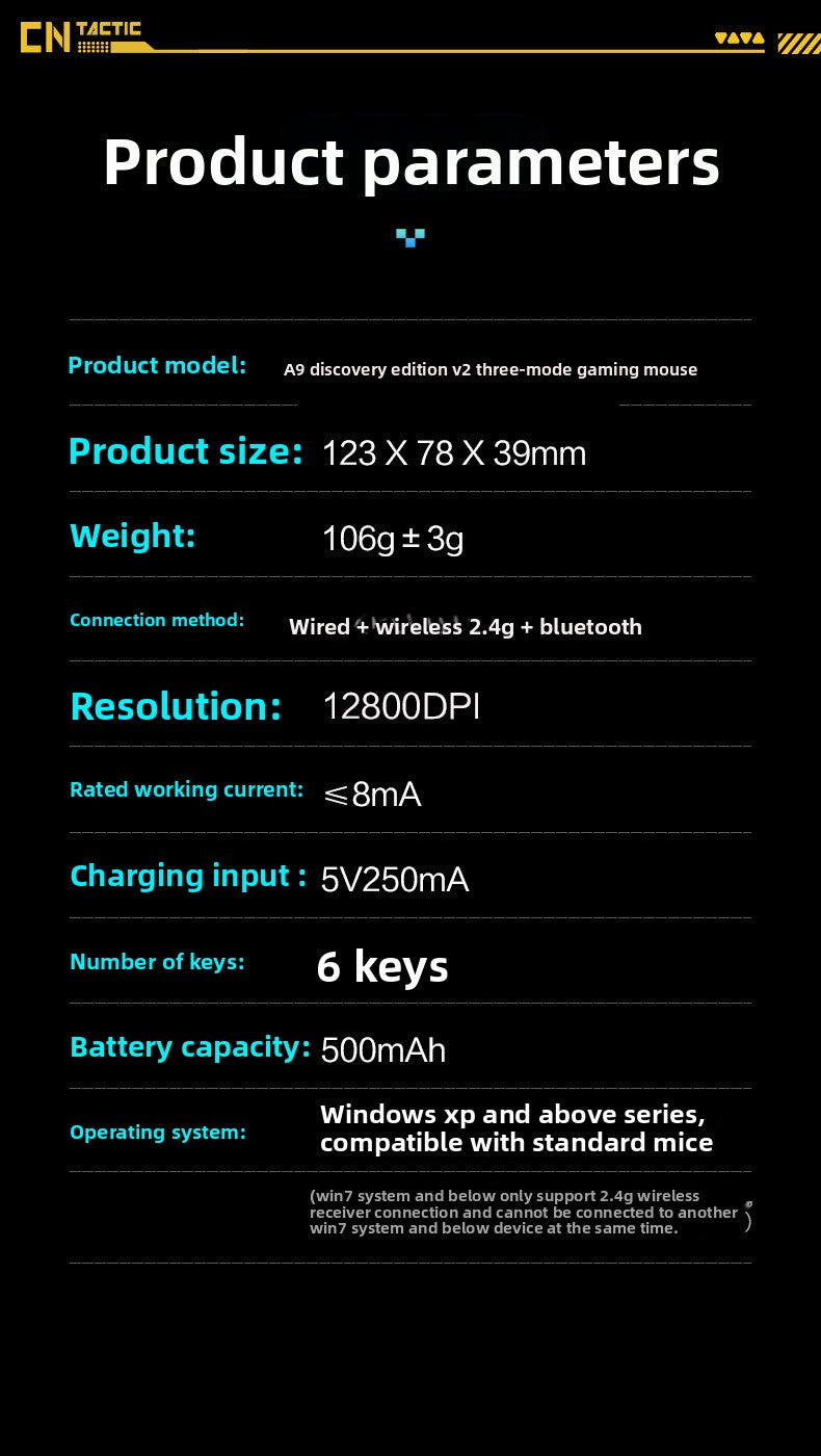 A9 Exploration Edition Bluetooth Wireless Mouse Silent Rechargeable Three-mode Office Game Glow