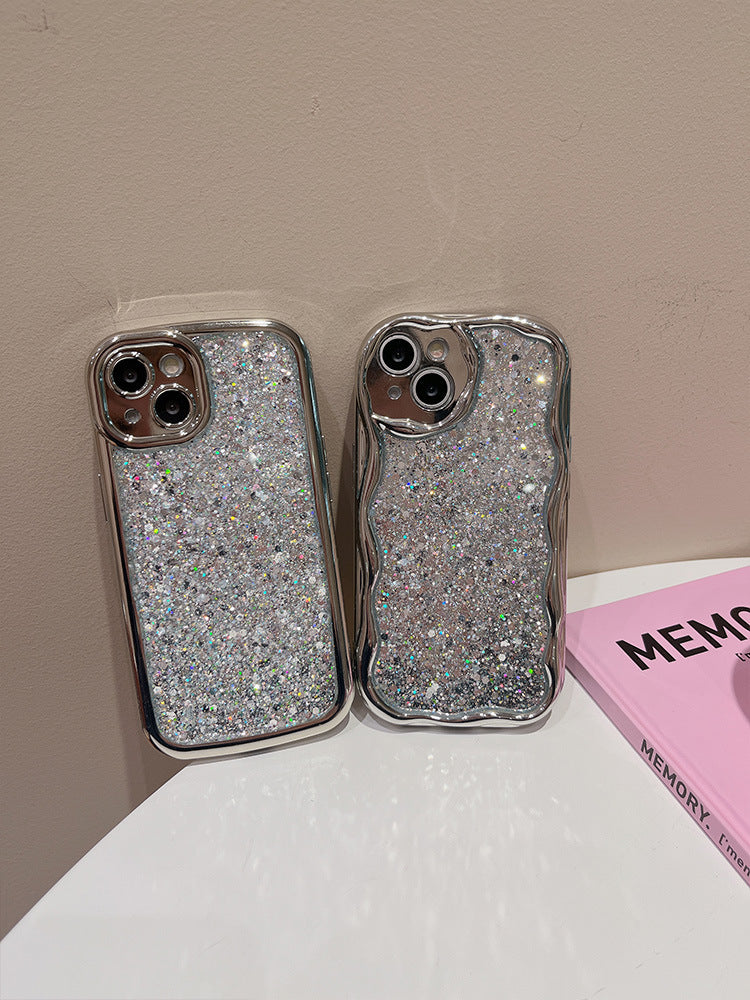 Accessories for niche premium silver glitter sequined iphone15 mobile phone case Apple 13 new 14promax anti-drop