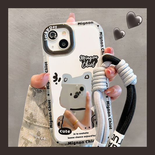 Accessories for iPhone 15 mobile phone case iphone14promax sitting dog lanyard mirror 13 fun cartoon 12p