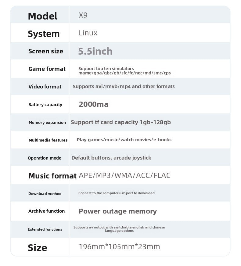 5.5" inch x9 IPS HD PSP lINUX 2000mAh type C rechargable games Handheld Game Player console supporting wireless gamepad connected