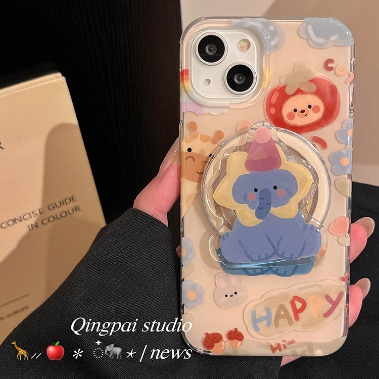 Accessories Cartoon graffiti elephant magnetic suction bracket for Apple 15promax mobile phone case iphone13 new 14pro