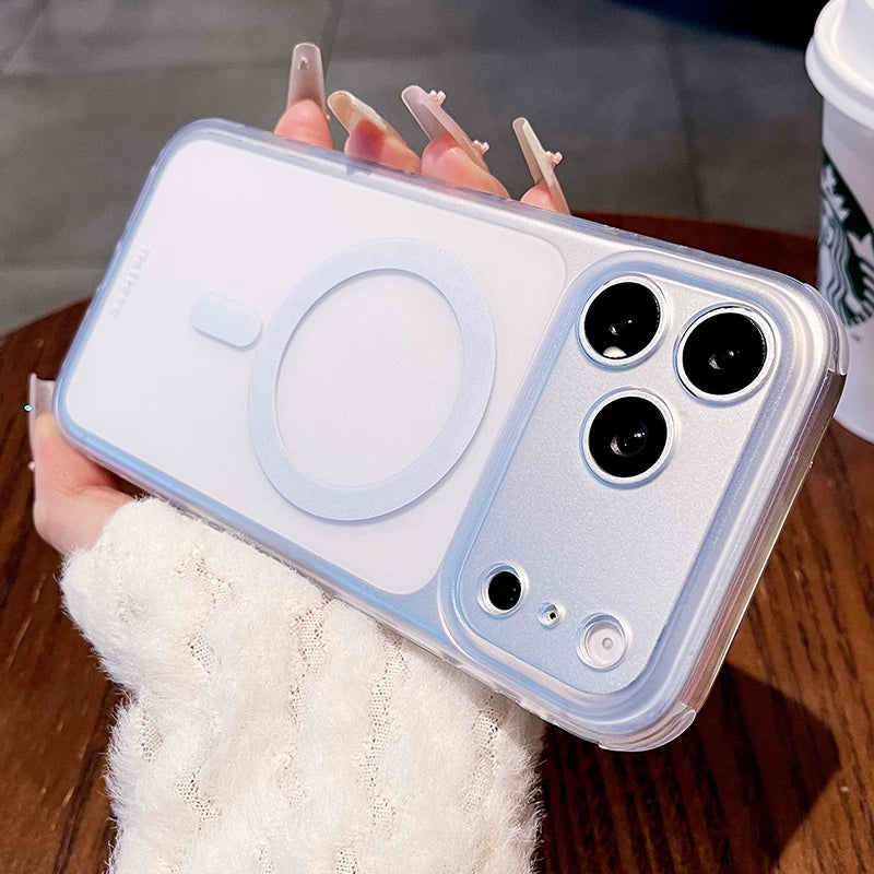 Ice mist matte magnetic suction for iPhone 17promax mobile phone case New iPhone16 transparent silicone soft edge matte magnetic suction protective case 15pro button all-inclusive protection Phone accessories