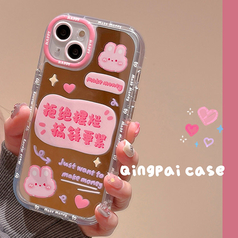 Accessories for Apple 14 mobile phone case mirror text bear rabbit 13 new iphone14promax female 12