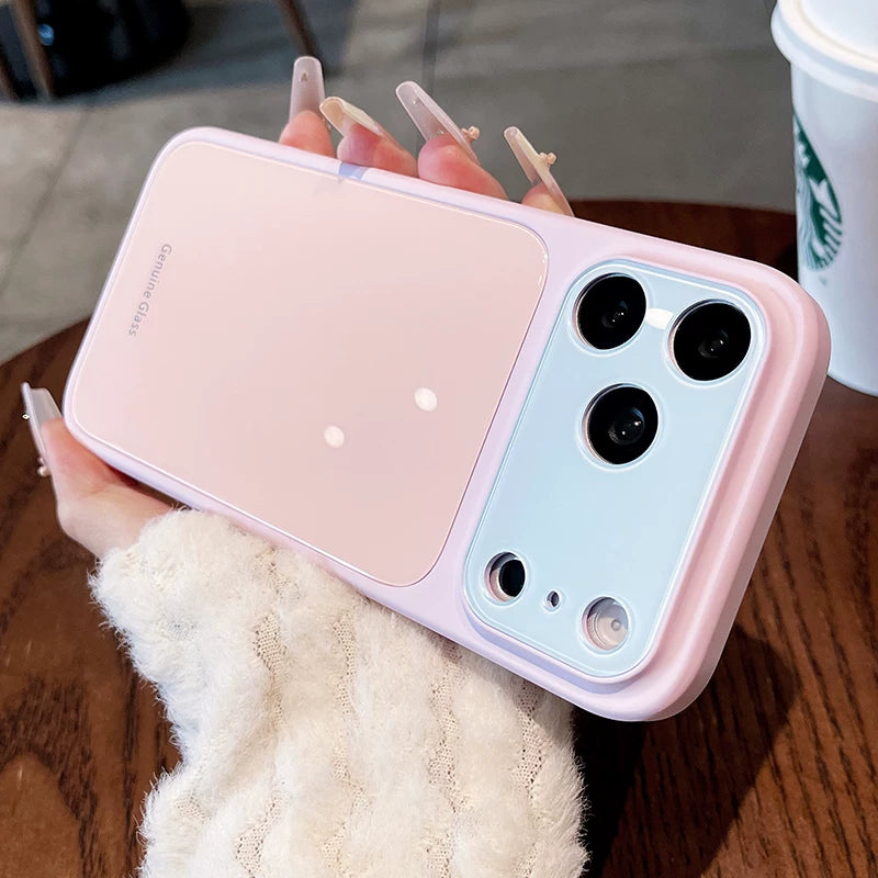 Ice glass magnetic suction For iPhone 18promax mobile phone case New iPhone17 dopamine contrasting splicing Built-in magnetic suction 16pro silicone soft edge women's case Phone Accessories