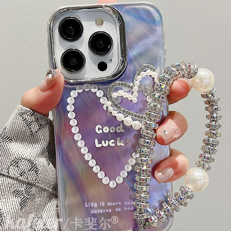 Accessories for feather yarn gradual change three-dimensional love bracelet iphone14promax mobile phone case apple 15 new ins wind