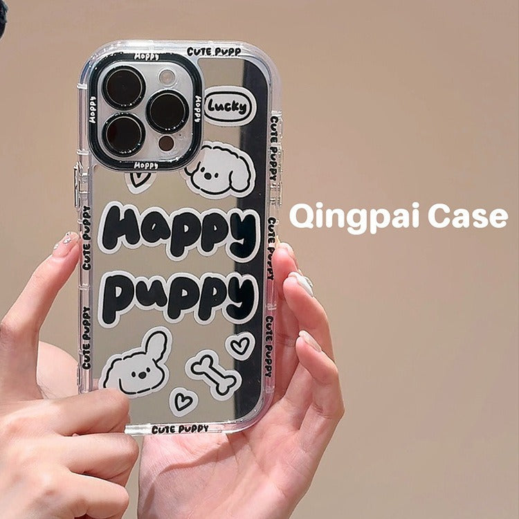 Accessories Mirror Personality English Puppy Suitable for Apple 15promax Mobile Phone Case iphone13 New 14pro Women's