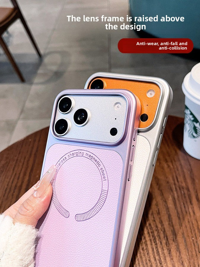 Instant Change for iPhone 17 Pro Max Case New iPhone 16 Protective Case Ultra-thin 15 Pro Lychee Leather Texture Full Coverage Shockproof Magnetic Women's Premium Soft Edge Hard Case Phone Accessories