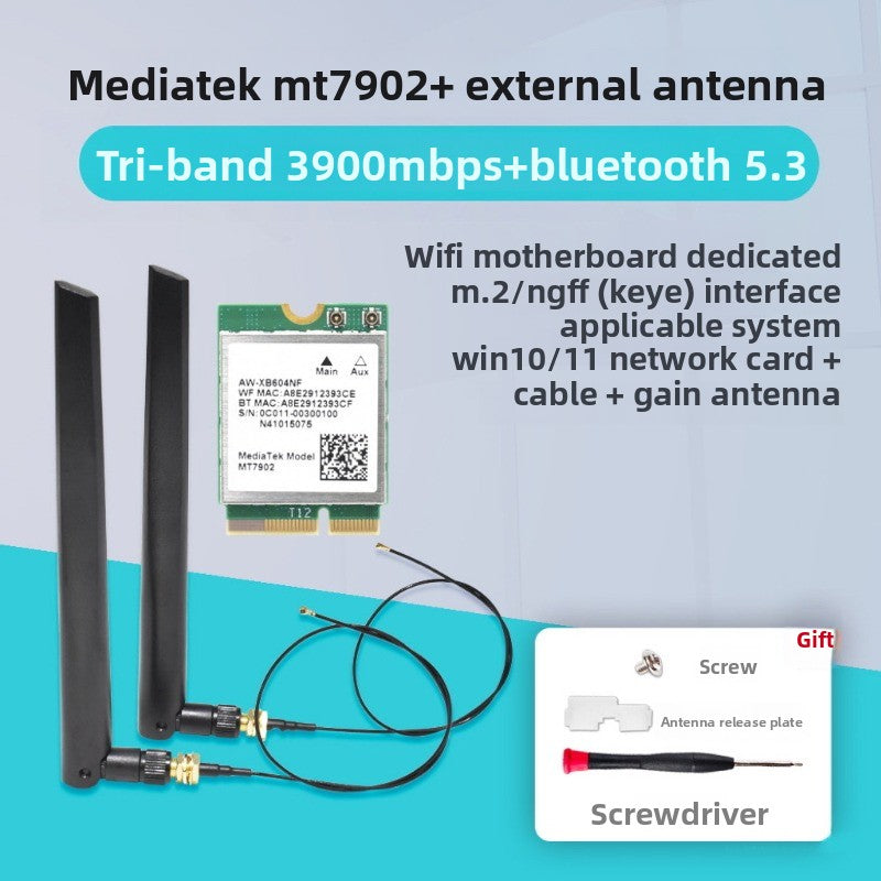 Wifi card for MT7922/MT7925/MT7902 WiFi6 WiFi6E MediaTek AW-XB604NF MT7921K MT7927 MT7922A22M MT7902 MT7925B22M RZ616 RZ608 RZ717 RZ608 0C011-00300100 0R5DHJ Wireless network interface card Bluetooth 5.4 Laptop Desktop AMD