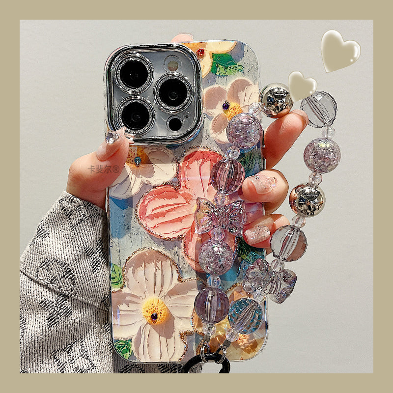 Accessories for art point drill oil painting flower bracelet iphone15promax mobile phone case apple 14 new 12pro