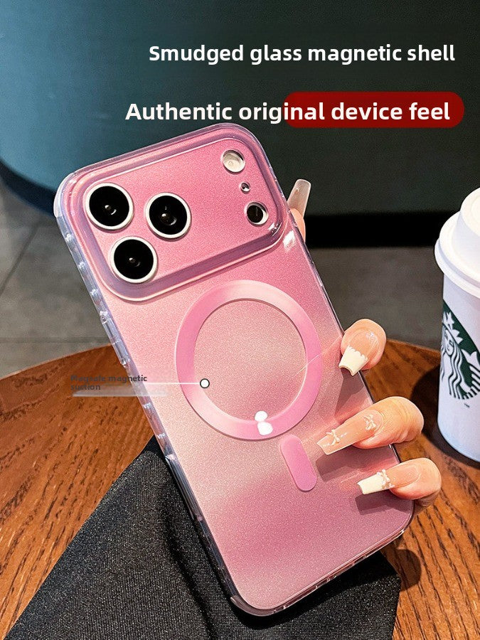 Smudge magnetic suction for iPhone 17promax mobile phone case New iPhone16 smudge glass gradual change glitter magnetic suction protective case 15pro soft fog back plate case Phone accessories