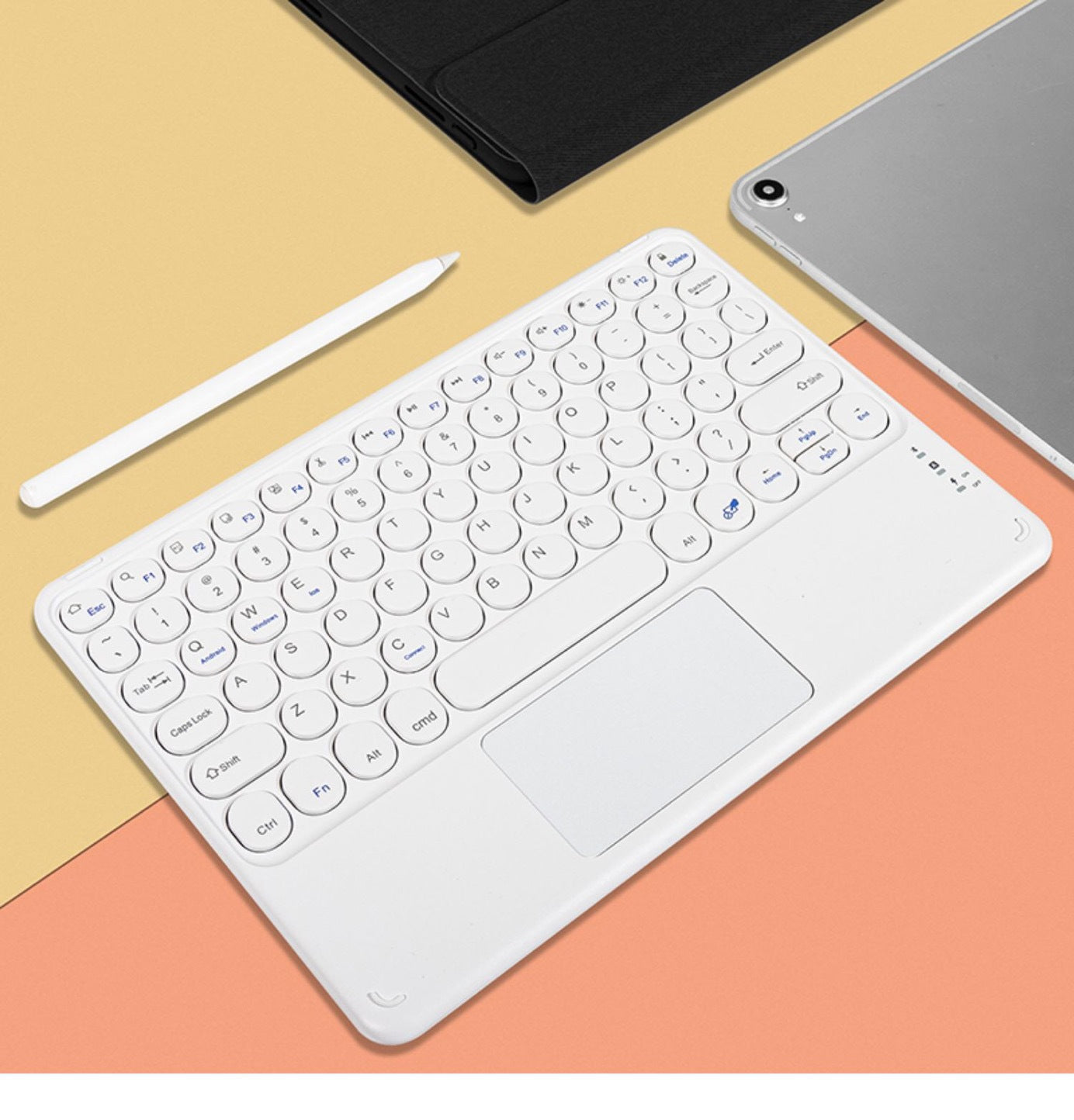 Manufacturer wholesale bluetooth retro round second control bluetooth keyboard tablet light bluetooth keyboard and mouse set protective Accessories