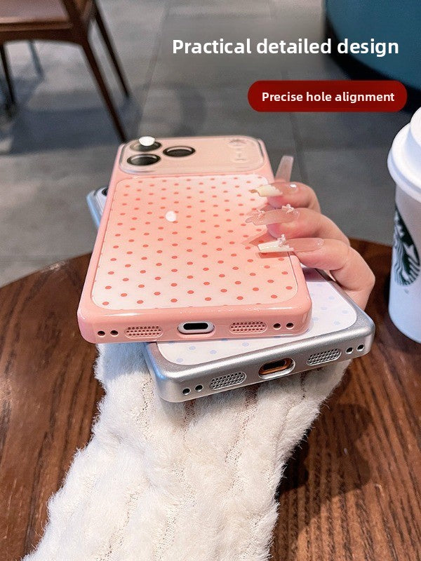 Square shell polka dot for iPhone 17promax mobile phone case The new iPhone16 seconds becomes larger Windows gradually change smudge women's case 15pro integrated lens film case Phone accessories