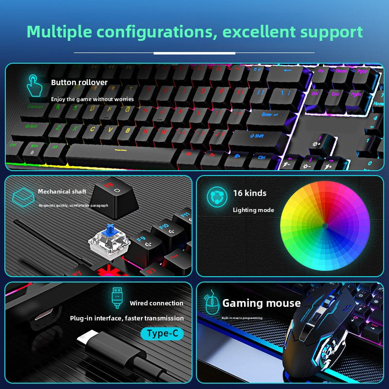 Wired real mechanical keyboard RGB blue axis 104 key game e-sports office game special one
