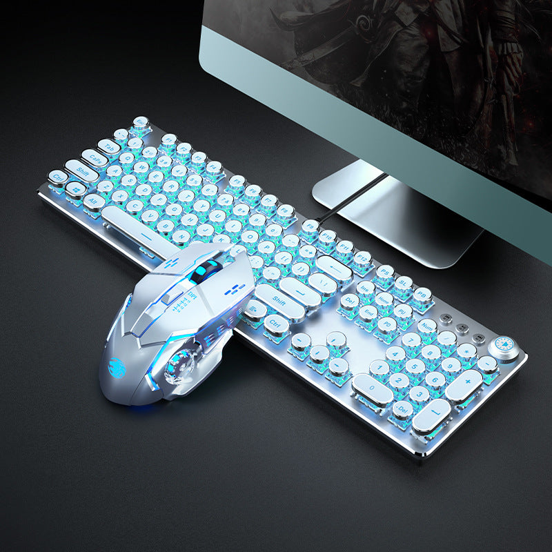 E-sports wired mechanical keyboard Metal key cap Mechanical shaft keyboard mouse headset Punk game keyboard mouse