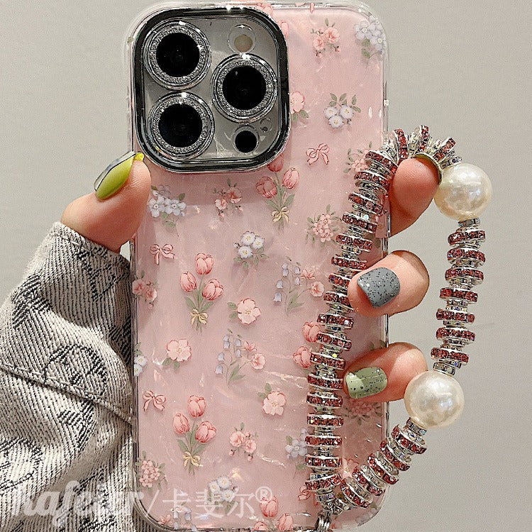 Accessories for summer fresh small floral shell pattern bracelet iphone15pro max mobile phone case Apple 14 new models