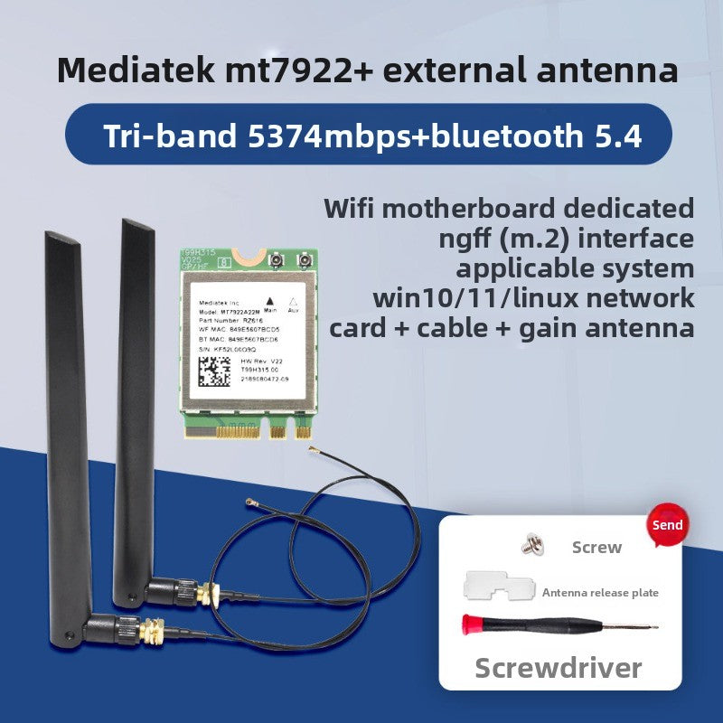 Wifi card for MT7922/MT7925/MT7902 WiFi6 WiFi6E MediaTek AW-XB604NF MT7921K MT7927 MT7922A22M MT7902 MT7925B22M RZ616 RZ608 RZ717 RZ608 0C011-00300100 0R5DHJ Wireless network interface card Bluetooth 5.4 Laptop Desktop AMD