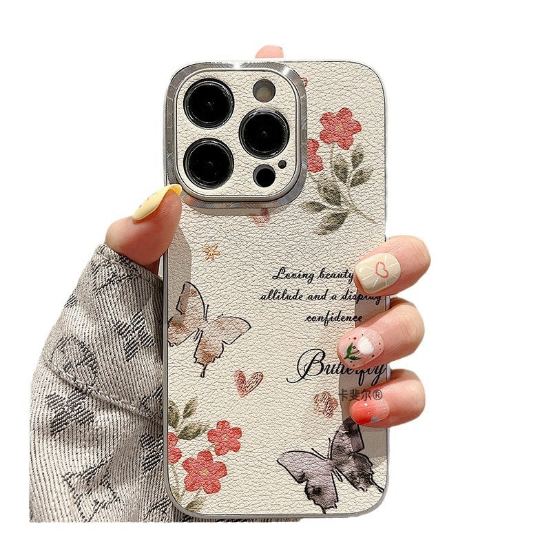 Accessories Superior sense beautiful butterfly flower messenger lanyard iphone15pro max mobile phone case apple 13 new