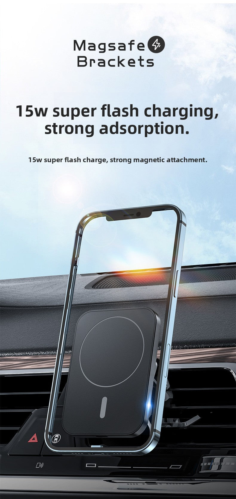 Car magnetic wireless charger 15W magsafe fast charging  for Apple iPhone14 mobile phone charger