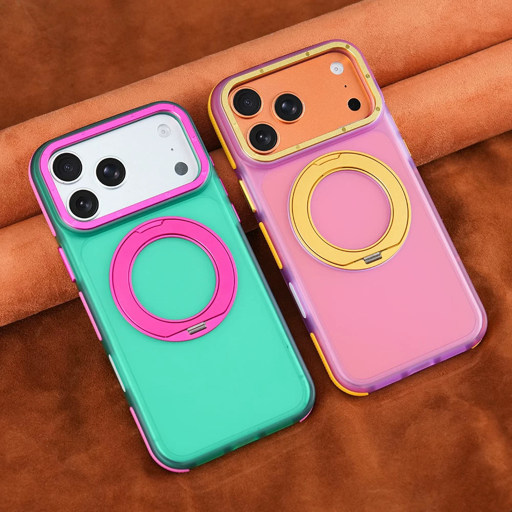 Metal frame for iPhone 18Pro magnetic mobile phone case iPhone17ProMax rotating 360 bracket 16/15pm all-inclusive anti-drop 14 skin matte contrasting color non-slip protective case Phone accessories