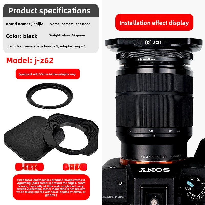 Square hood for Sigma 18-50/56 f1.4 Fuji 15-45/16 -50 lens 52/55/62 mm digital camera accessories