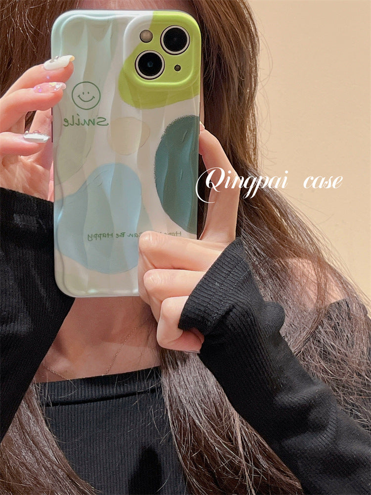 Accessories for iphone14pro mobile phone case green graffiti smiley face Apple 13 new 14promax women 12