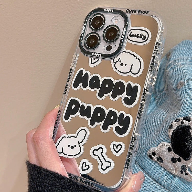 Accessories Mirror Personality English Puppy Suitable for Apple 15promax Mobile Phone Case iphone13 New 14pro Women's