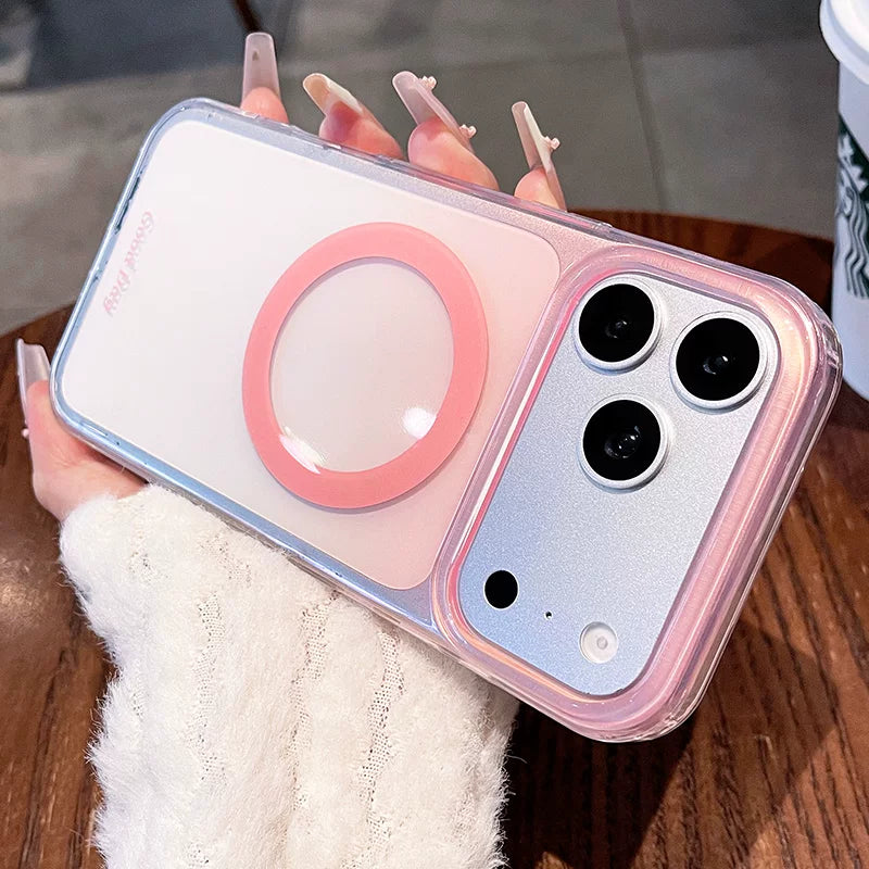 Macaron gradual change magnetic suction for iPhone 17promax mobile phone case new iPhone160 spring and summer smudge gradual change magnetic suction case 15pro girl heart case Phone accessories