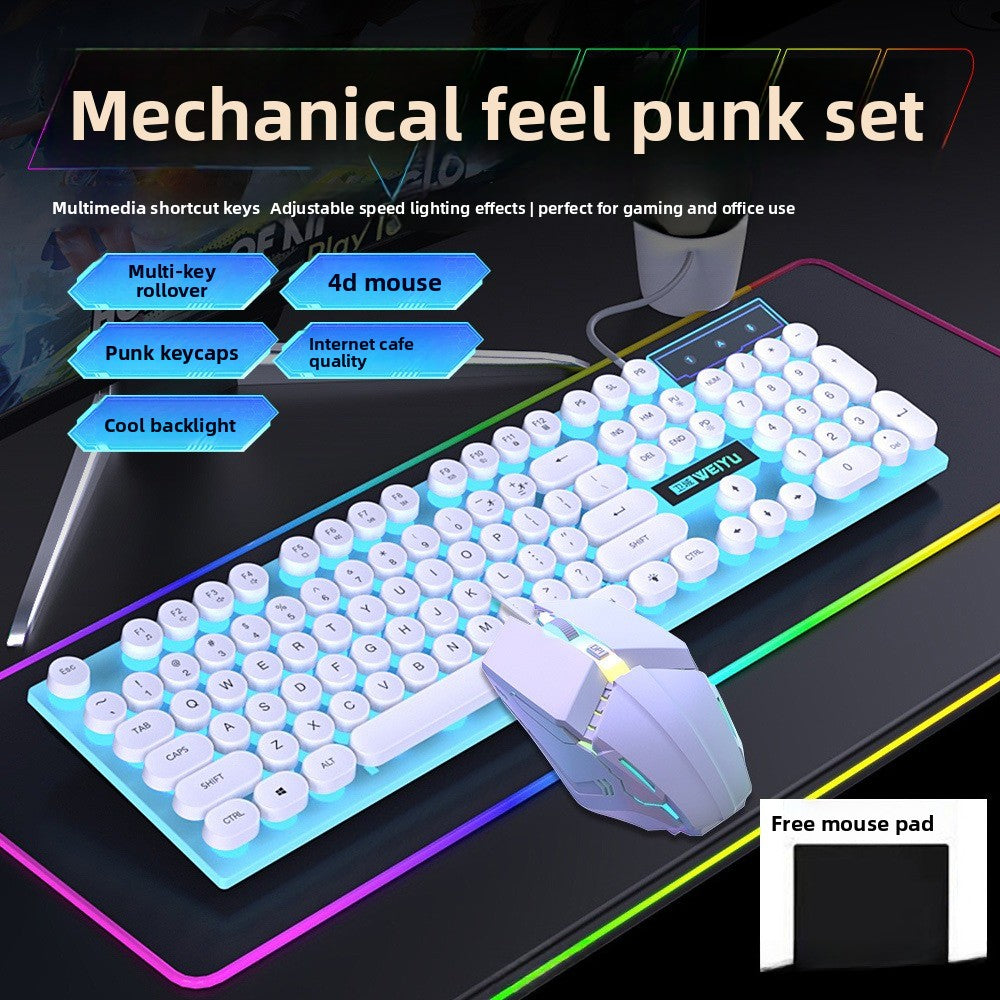 Retro punk wired keyboard mouse luminous suit office game e-sports peripherals computer desktop