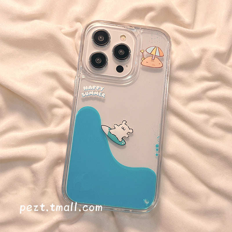 Accessories Summer Cute Animal Surfing Flow for iPhone 14 Mobile Phone Case Transparent iPhone15ProMax Flow Creator