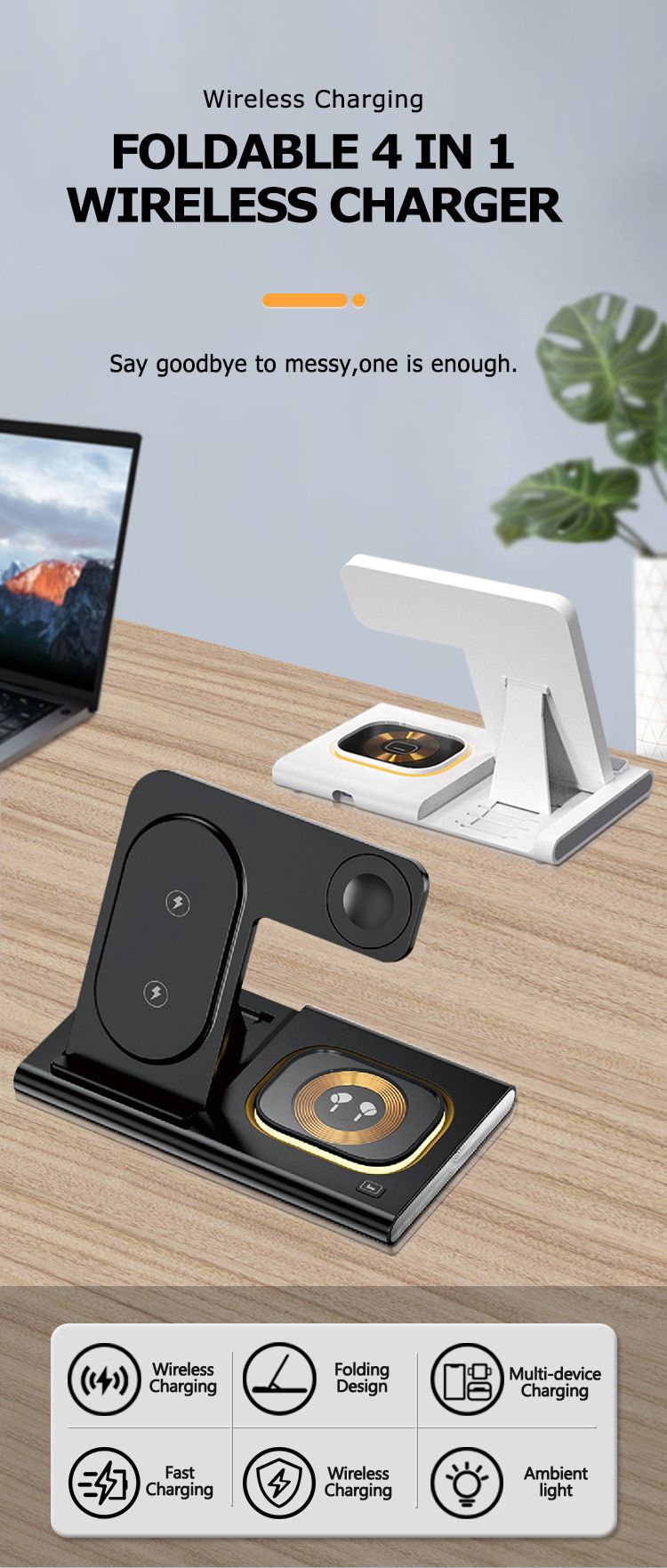 apple samsung 3-in-1 wireless charger supports fast charging multi-function
