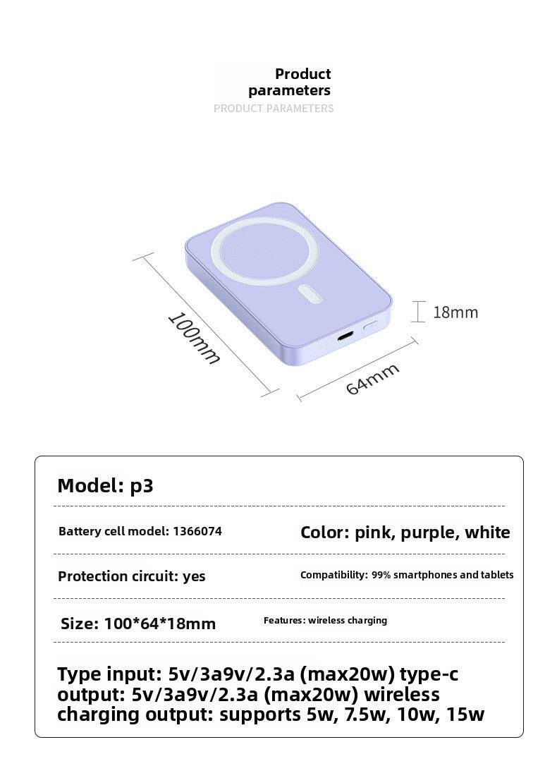 Magnetic wireless power bank 10000 mAh ultra-thin portable mobile power supply