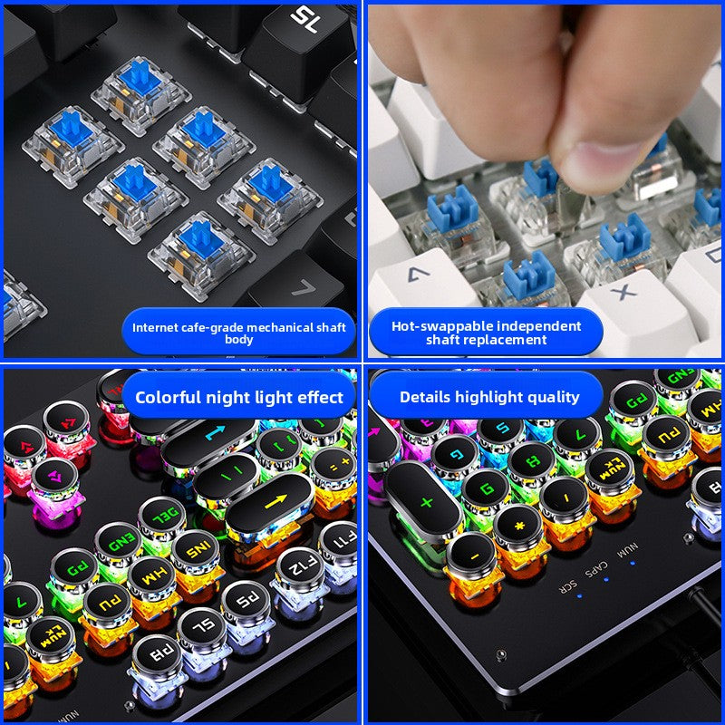 Silver Sculptor Summoner Real Mechanical Keyboard, Interchangeable Shaft Gaming Blue Shaft Punk Wired USB