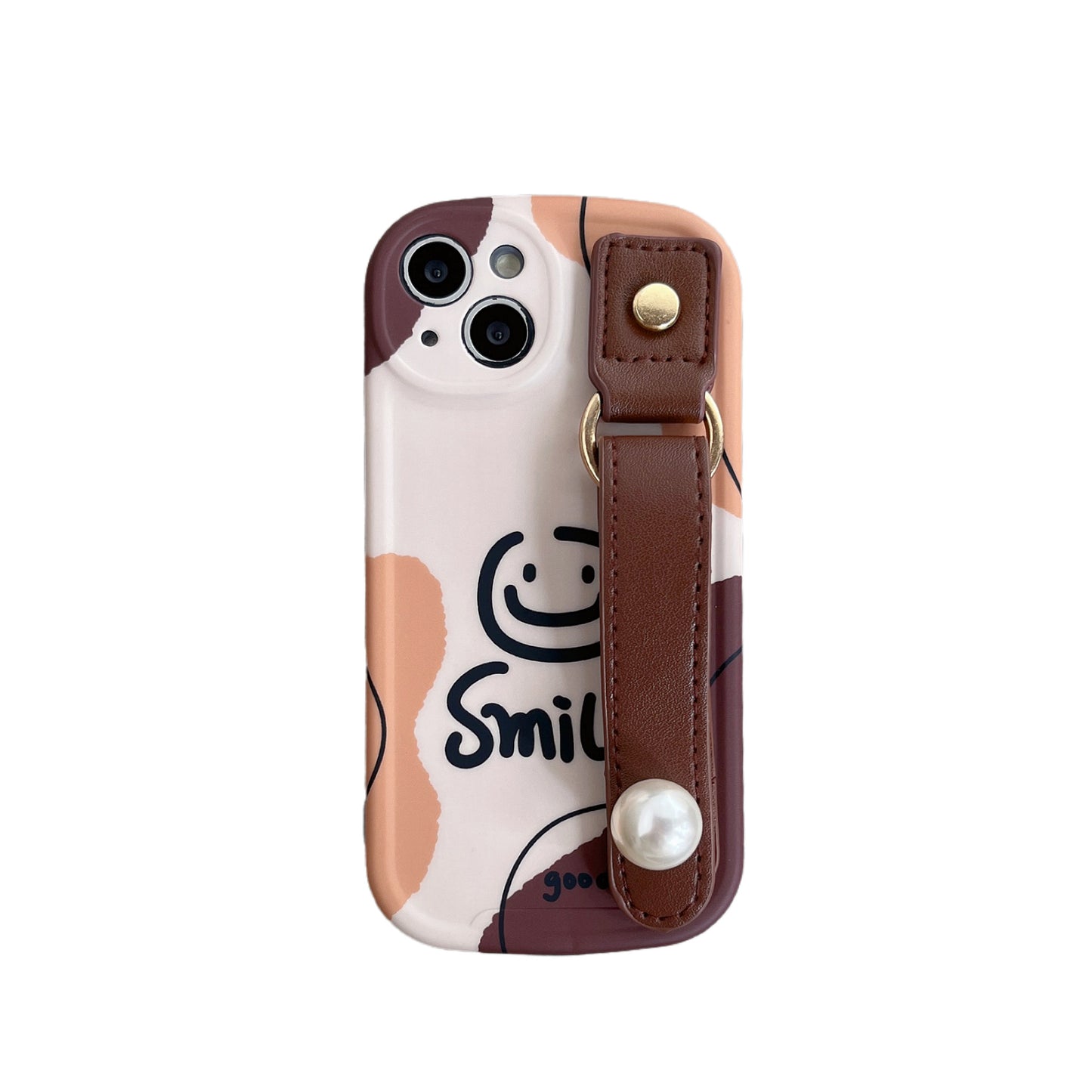 Accessories Apple 12iphone15/13/14promax anti-drop autumn and winter ins leopard print smiley face bowl with hand rope mobile phone case