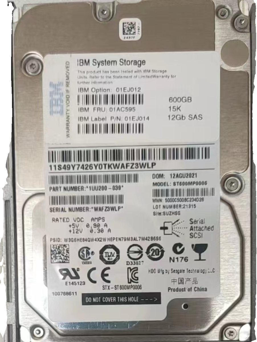 IBM 01AC595 01EJ012 01EJ014 V5000 Gen2 600G 15K Storage Hard Disk Servicer